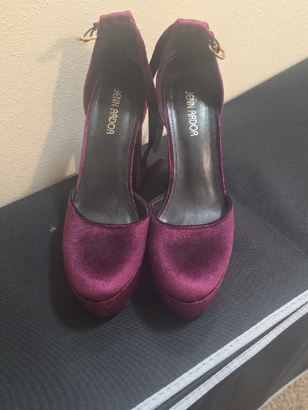 Jenn Ardor Velvet Platform Pumps in Plum